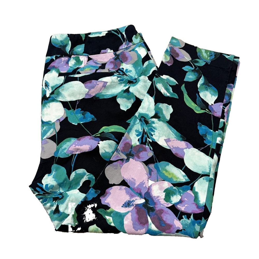 Soft Surroundings Womens 2X Floral Ankle Pants Black Green Purple Teal Stretch